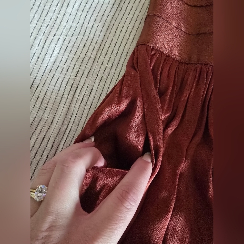 FLANNEL Australia Satin Drop Waist Romper Size 2 (US 6-8) Rust Colored MSRP $480 - Picture 3 of 10